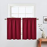 LinTimes Verdunkelungsvorhänge,Moderne halbe Caféküchen Fenstervorhänge für das Badezimmer Kurze Jalousien für kleine Fenster,66cmx61cm(26x24 inch),2 er Set Rotwein