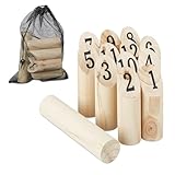 Relaxdays Kubb Wikingerspiel, finnisches Wurfspiel, Holz, Outdoorspiel mit Nummern, Erwachsene u. Kinder, Tasche, Natur, 1 Stück