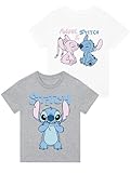 Disney Stitch Tshirt 2er Pack | T-Shirts Für Mädchen | Stitch Kleidung mädchen | Grau 128