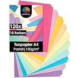 OfficeTree 120 Blatt Tonpapier Pastell A4 Papier 130g - 10 Farben - Bastelpapier Pastellfarben zum Basteln, Falten & Drucken - Papier Pastell - Bastelpapier Pastell - Tonpapier Pastellfarben