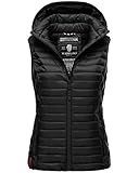 MARIKOO Damen Kapuzenweste für den Übergangs Weste mit Kapuze Steppweste B915 [B915-Hasenp-Schwarz-Gr.S]