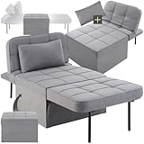 tectake® 4 in 1 gemütlicher Hocker mit Schlaffunktion, Sofa, Sessel oder Lounger, 6-Fach klappbar, als Couch, modulares Schlafsofa oder Lesesessel, für Schlafzimmer, Jugendzimmer, Wohnzimmer - grau