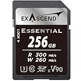 Exascend Essential 256 GB SDXC UHS-II V90 Speicherkarte 4K UHD bis zu 260 MB/s Schreibgeschwindigkeiten, UHS-II, Klasse 10, U3, V90 Kamera-Speicherkarte
