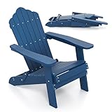 COSTWAY Adirondack Stuhl klappbar, wetterfester Adirondack Chair aus Kunststoff, Gartensessel mit hoher Rückenlehne & Breiten Armlehnen für Garten, Terrasse, 180 kg Tragfähigkeit (Marine)