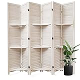Trennwand Raumteiler, faltbarer Sichtschutz aus Holz mit drei Ausstellungsregalen, geeignet für Home Office, Arbeitszimmer, Kunstdisplay – 6 Paneele, 170,2 x 195,6 cm (Weiß)