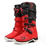 FHQGZT Motorradschuhe Herren Motocross Stiefel Motorradstiefel Männer lässige atmungsaktive motorrad sneaker reissverschluß mit Schaltpolster, Rutschfeste Sohle Powersportschuhe (Red,46 EU)
