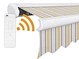 Arilco Elektrische Vollkassettenmarkise Kassettenmarkise Gelenkarmmarkise Markise Sonnenmarkise Sonnenschutz in vielen Farben und Größen wählbar in der Kassettenfarbe Weiss