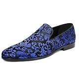 YFFUSHI Herren Stickerei Loafer Leicht Flache Slipper Abschlussball Hochzeit Mokassins Vintage Schuhe, Marineblau, 45