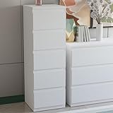 Forte EDMORE Kommode 40 50, Moderne, vertikale Kommode mit 5 Schubladen, Holzwerkstoff, Weiß, 41,8 cm breit x 128 cm hoch x 42,2 cm tief