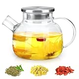 1L Teekanne Glas, Transparente Glasteekanne mit Siebeinsatz, Teekanne Glas 1 Liter mit Deckel, Klar, Hitzebeständig, mit Herausnehmbarem Filter, für Tee, Blumentee und Saft (1000ML)