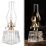 PORFOYO Petroleumlampe Öllampe aus Glas, Petroleum-Sturmlaterne, Öllampe Laterne, Sturmlaterne Petroleum, Vintage Kerosin Lampe, Laternenkammer Öllampes für Indoor, Haus, Garten, Camping (1P)