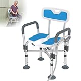 XMTECH Duschstuhl, Badehocker mit Hygieneausschnitt, Duschstuhl für Senioren, Duschsitz mit Armlehnen und Rückenlehne, Höhenverstellbarer Badestuhl, bis 200kg, für Senioren, Schwangere, Behinderte