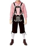 LVCBL Herren Trachten Lederhose Elegante Trachtenlederhose mit Trägern ktoberfest Lederhose Dunkelbraun 2XL