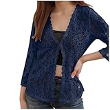 Mymyguoe Spitzen Cardigan Damen Durchsichtig Lace Sakko Oberteile Y2K Elegant Blumen Spitzenbluse Party Outfit Streetwear Clubwear Dünn Spitzentop Durchbrochener Romantischer Strickjacke