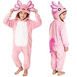PinkSheep Cartoons Schlafanzug Mädchen Fleece Onesie Kinder Jumpsuit Kinder Mädchen (DE/NL/SE/PL, Alter, 11 Jahre, 12 Jahre, Axolotl)