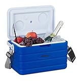 Relaxdays Kühlbox 10 l, Kühlkiste für unterwegs, Tragegurt & Griff, ohne Strom, Isolierbox HBT 22,5 x 37,5 x 23 cm, blau