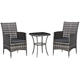 Outsunny Polyrattan Gartenmöbel Set, Outdoor Lounge Balkonmöbel für 2 Personen, 3-teilig Sitzgruppe, 2 Stühle, Tisch Sitzkissen, Gartenlounge für Garten, Terrasse, Balkon, Dunkelgrau