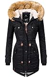 Navahoo Damen Wintermantel Warmer Parka lang mit Kapuze La Viva Schwarz Gr. M