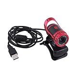 Ouitble USB 2.0 Webcam HD 360 Grad drehbare Clip-On-Webcam mit integriertem Mikrofon 0,3 MP für PC Laptop Desktop Silber Rot (Rot)