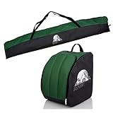 Rawstyle Skitasche Ski-Schuh-Tasche Set, SKI-Tasche, 160cm oder 180cm, wasserdicht, Ski Bag, Ski Cover, Wintersport, Kombi (schwarz-dunkelgrün, Set 160cm)