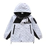 Generisch Jungenjacke für Frühling Leichter Windbreaker Outdoor Mantel mit Bequemer Alltagsregenmantel für Kinder (White, 12-13 Years)