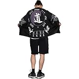 G-LIKE Herren Sommer Kimono Cardigan – Traditionelle Japanische Kleidung Haori Kostüm Taoistische Robe Langarm Jacke Chinesischer Stil Umhang Nachthemd Bademantel Nachtwäsche für Männer (Schwarz)