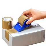 3 PAGEN® Handabroller für Paketband 3-teilig – Praktischer Paketband-Abroller inkl. 2 Rollen – Paketbandroller – unkompliziertes Kleben – schnell & zuverlässig – Mit 2 Rollen Packband à 25 m x 5 cm