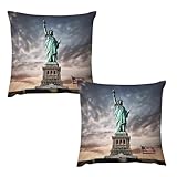HJUQNGF Deko-Kissenbezüge mit Freiheitsstatue, weicher Plüsch-Kissenbezug, niedlich, quadratisch, Bauernhaus-Dekoration, Outdoor-Kissen für Couch, Sofa, Bett, Wohnzimmer, Schlafzimmer, 55,9 x 55,9 cm,