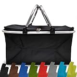 e-Best Faltbarer Einkaufskorb 25L - Ideal für den Wocheneinkauf mit gepolsterten Tragegriffen & Reißverschluss am Deckel, leicht klappbar & kompakt, 10kg belastbar, Faltkorb als Picknickkorb