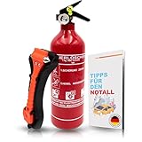 Feuerlöscher Auto 1kg + Nothammer Auto mit Gurtschneider [INKL. NOTFALLKARTE] - Strengste Qualitätssicherung - Notfallhammer, PKW Autofeuerlöscher, kfz, klein