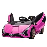 HOMCOM Elektrisches Auto Kinder Sport Supercar lizenziert Lamborghini Sian 12 V - V. Max. 5 Km/h mit Fernbedienung 2,4G Soundeffekte + Leuchtend rosa
