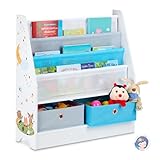 Relaxdays Kinderregal Tiermotiv, 2 Boxen, 3 Fächer, Spielzeug Aufbewahrung, Kinder Bücherregal HBT 74 x 71 x 23 cm, bunt