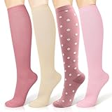 Mugust 4 Paar Kompressionsstrümpfe Damen Herren Stützstrümpfe Kompressionssocken Stützsocken Reisestrümpfe für Flug Sport Running Radsport (DE/NL/SE/PL, Alphanumerisch, S, M, Regular, Regular, APack)
