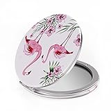 HBTD-SZ Kompaktspiegel, tragbarer Spiegel, 1-fach/2-fache Vergrößerung, runder Metall-Taschenspiegel (Two Flamingo)