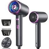 Haartrockner Negativen Ionen, Mit Bürstenlosem Motor 60.000 U/min, 3 Kalt-/Heißluft-Stufen, Schnelle Aufheizung, Konstante Temperatur, Leise Mit Wärmeverteiler und Düse