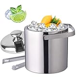 Eiswürfelbehälter mit Deckel 1,3L, Eisbehälter Sektkühler Eiswürfelbehälter Edelstahl Behälter Mit Zange Und Deckel