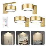 3 Stück Bilderleuchte Kabellos – LED Akku Wandleuchte für Kunstwerke, Magnetische Bildbeleuchtung Kabellos mit 13 RGB-Farben und Dimmfunktion, Vielseitig einsetzbar auch als Schrankbeleuchtung(Gold)