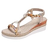 Keilsandalen für Damen – Damen-Sandalen aus Kunstleder, offener Zehenbereich, geflochtene Sandalen, Sommer, lässig, flach, Bohemian-Stil, modisch, Slingback, Walking-Slides mit elastischem