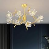 ZXDTVFGN Wohnzimmer-Kronleuchter aus goldfarbenem Kristall, minimalistische Pendelleuchte mit 8 Leuchten, 80 cm, komplett aus Messing, große Deckenleuchte, modern, LED, dimmbar, für Halle