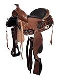 A&M Reitsport Baumloser Westernsattel Zuni braun aus Büffelleder, wechselbares Kopfeisen, Größe:16 Zoll