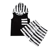 Jungen Outfits & Set, Kleinkind Baby Kinder Jungen Mädchen Ärmelloses Gestreiftes Drucken Kapuzenoberteil + Hosen Set, Kleidung für Baby Kinder Gr. Large, Schwarz