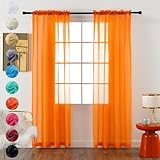 youleyar Durchsichtiger Voile-Vorhang mit Stangentaschen, 2 Paneele, Weiß, Beige, Orange, Grau, Kaffee, 152 cm breit, 160 cm lang, 1 Paar für Küche, Schlafzimmer, Kinder, Wohnzimmer, Garten (Orange,