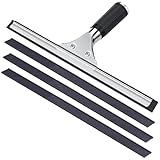 Fensterabzieher Profi, 30cm Duschabzieher Edelstah Fensterwischer Gummigriff Duschwischer mit 4 Ersatz-Gummilippe für Glas Badezimmer Fliesen Fensterreinigung, Schwarz