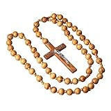 Laikoutd Traditioneller katholischer Rosenkranz-Perlen, Wanddekoration, handgefertigte Holzkreuz-Anhänger mit 286 cm langer Kette für hingebungsvollen Raum