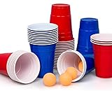 Lucky Humans® Beer Pong Becher Set | Bierpong Spiel | 50 Premium Red & Blue Cups (25 rot + 25 blau) | XXL 530 ml | Ideal für Festival, Pool-Party & Bierpong-Tisch | Partybecher | Spülmaschinenfest