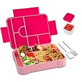 lompyeu Brotdose Kinder mit Fächern, 1330ML BPA Frei Jausenbox Kinder (Löffel & Gabel), Wiederverwendbar Bento Box，Lunchbox Vesperdose für Schule,Picknick, Mikrowellen (roas)