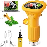 Handy-Mikroskop für Kinder, 200X tragbares Taschenmikroskop, 2,0' IPS-Bildschirm USB Microscope LED Lights -Anschluss an PC