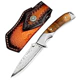 Klappmesser 8.6' Scharfe Taschenmesser Premium Damast, damaskus stahl, schatten holz, tragbare camping messer, Edc outdoor messer, damaszener Jagdmesser survival, damaststahl einhandmesser mit Holster