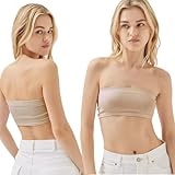 XFSRG Trägerloser BH Bandeau Strapless Bra Push up Halterloser Guter Halt Nahtlos Komfortabel Unsichtbar unter Kleidung Atmungsaktiv rutschfest BHS Trägerlos für Abendkleid Hochzeit(BEIGE L)