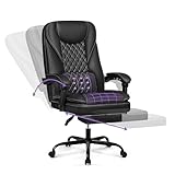 DoChair Bürostuhl ergonomischer Schreibtischstuhl bis 140°mit Fußstütze Kopfstütze Wippfunktion Drehstuhl Chefsessel Kunstleder, Grau